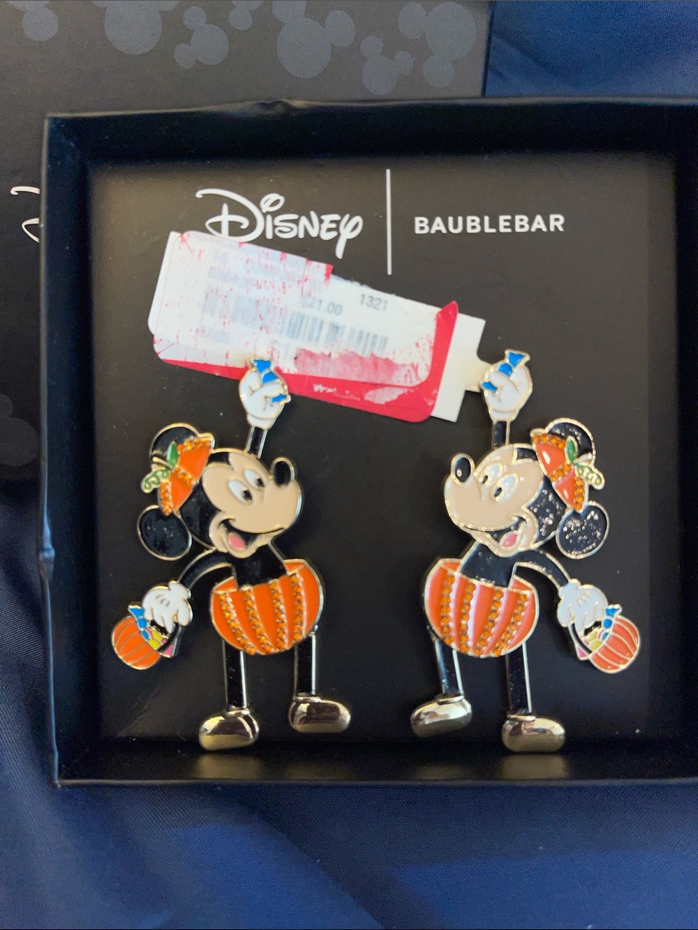 BaubleBar Disney Minnie Mouse Pumpkin Costume Earrings - Orange, Black - Picture 2 of 2